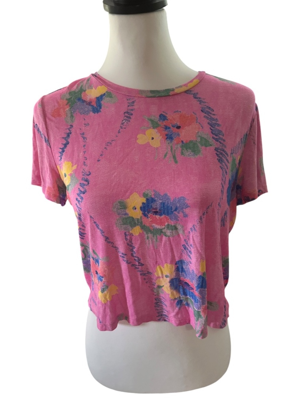 LoveShackFancy | Beach Riot Cropped Pink Floral Hibiscus T-Shirt Tee Top M